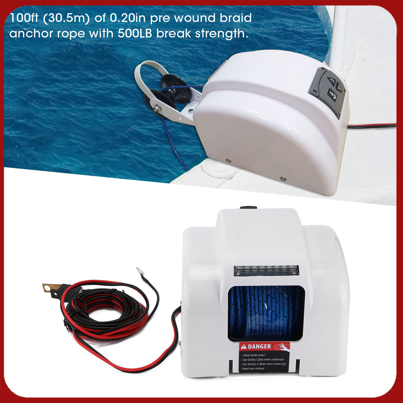Fishing Boat Anchor Winch - 30LBS 12V Electric Winch Marine Winch