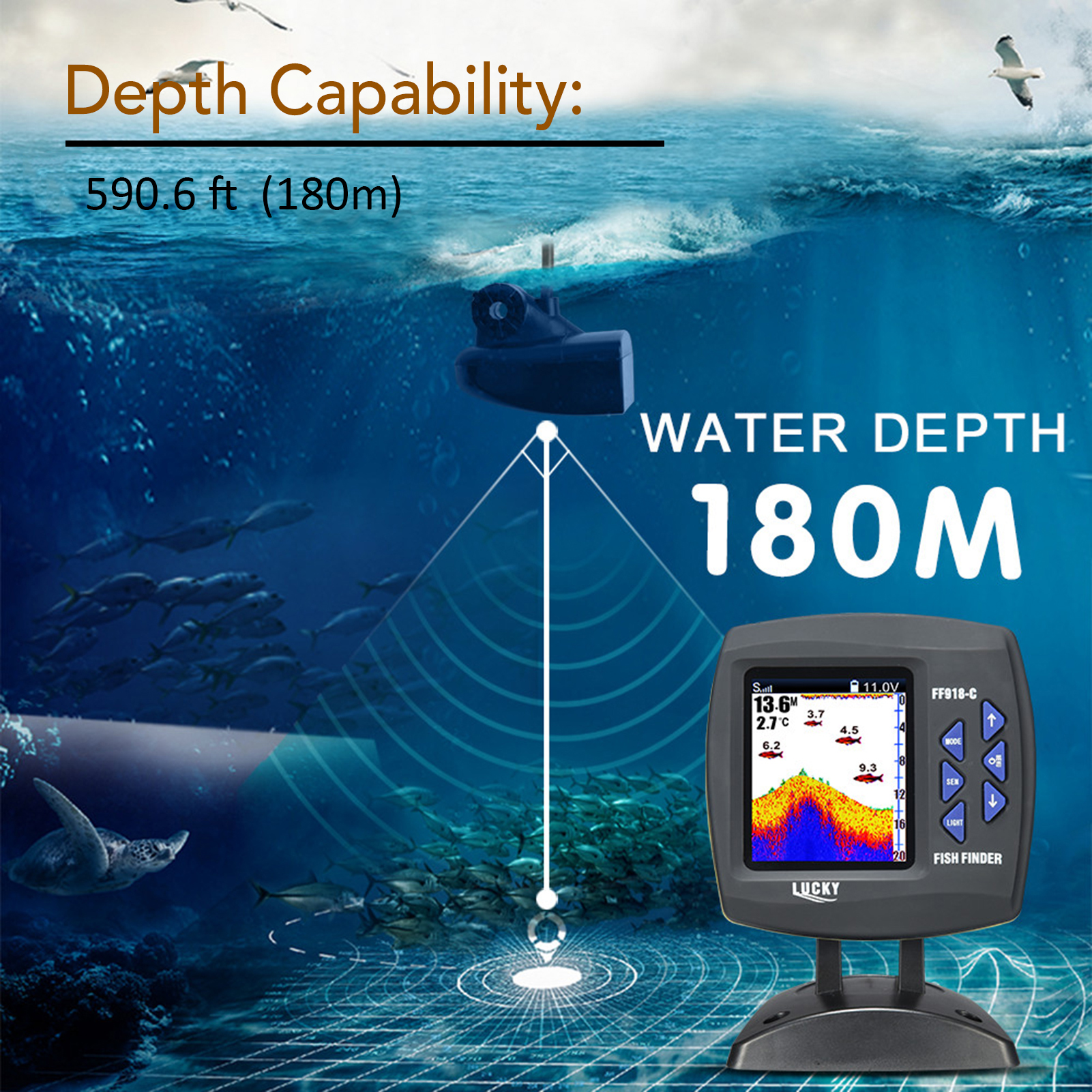 Portable Fish Finder Wireless  - đánh giá và giá Fishing Boat Depth Finder